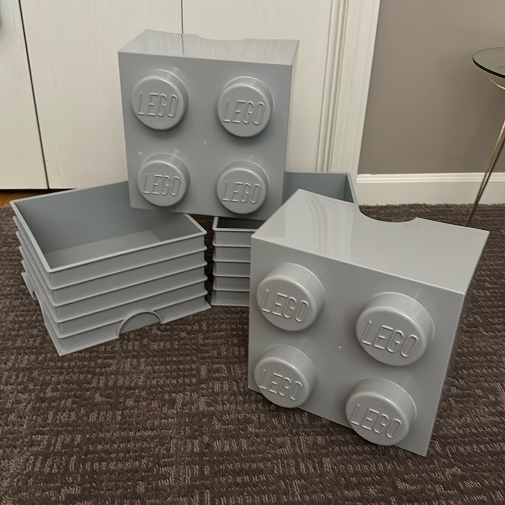 LEGO Storage Box GRAY 4 Stud Brick Box & Lid PAIR of 2 Room Copenhagen Stackable